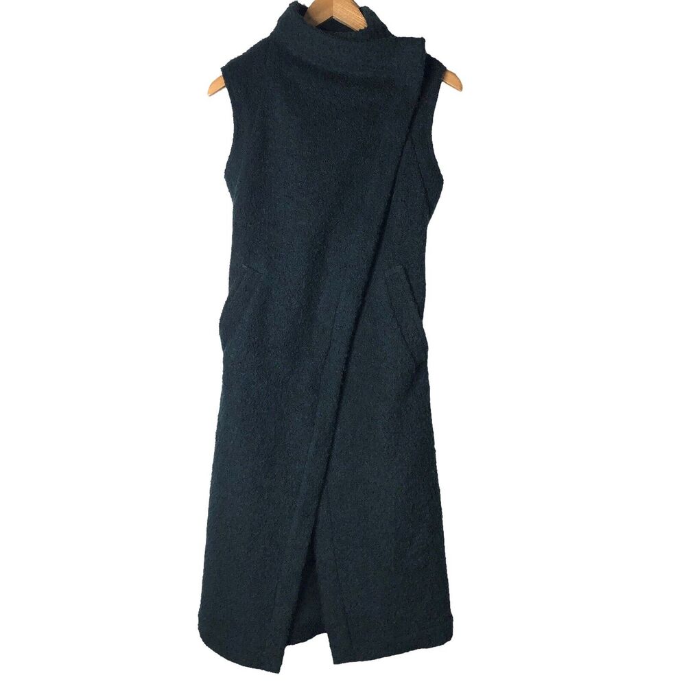 Harputs Own San Francisco Square Vest Sweater Coat Long Wool Green Asymmetrical